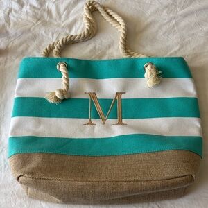 Striped M Beach Bag Tote Bag NEW without tags